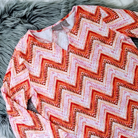 Chico's Chevron Pattern Orange 3/4 Sleeve Top Sz 0 - Picture 3 of 5